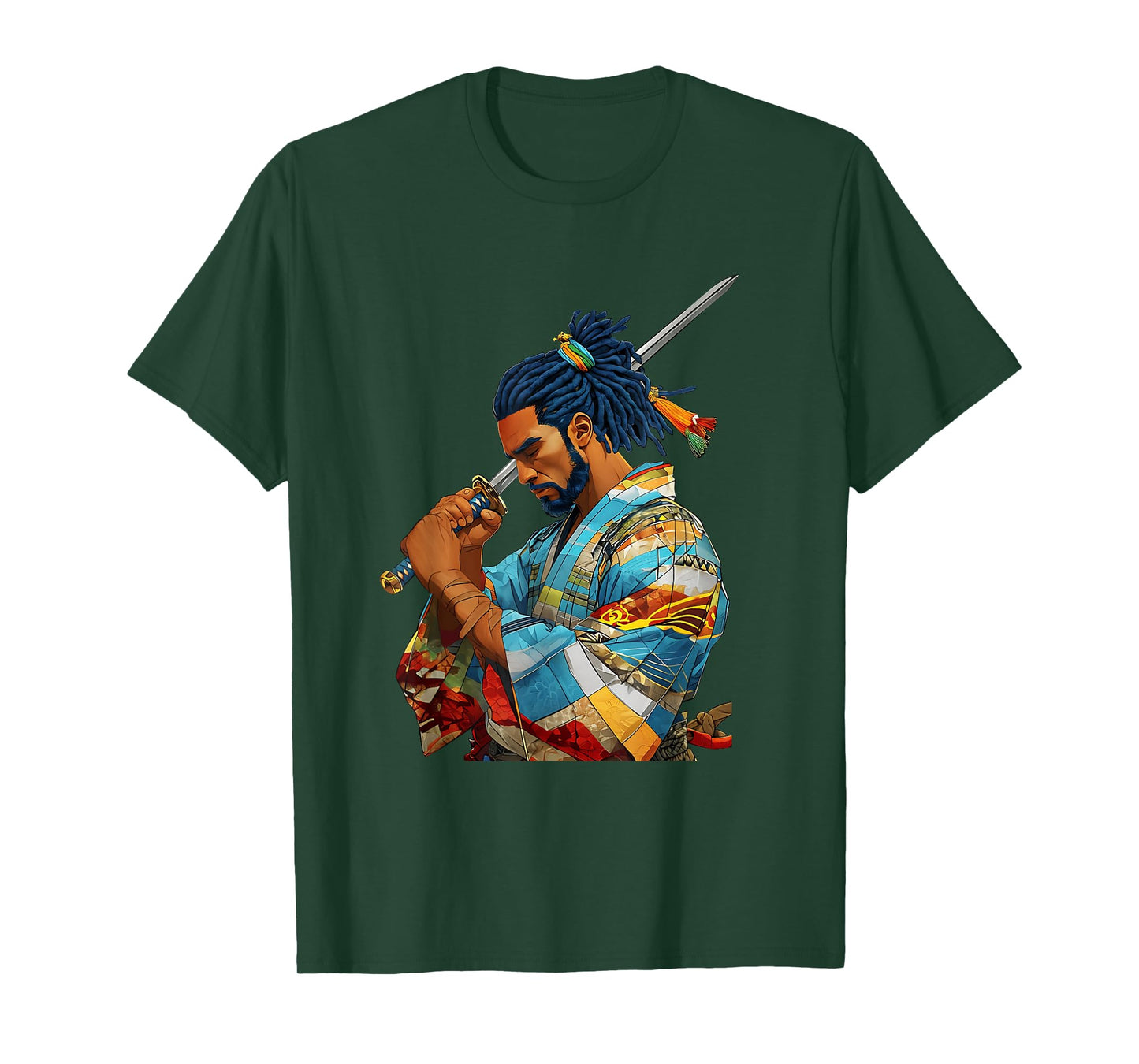 Afro American Samurai Anime Cartoon Japanese Bushido Warrior T-Shirt