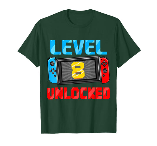Level 8 Unlocked Gamer 8th Birthday Gift Video Game Boys T-Shirt