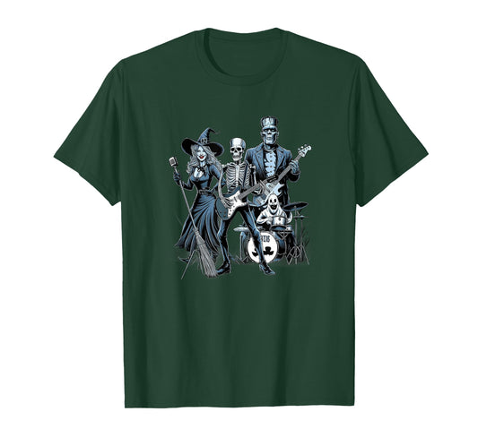 Rock Band Halloween Witch Skeleton Frankenstein Ghost T-Shirt
