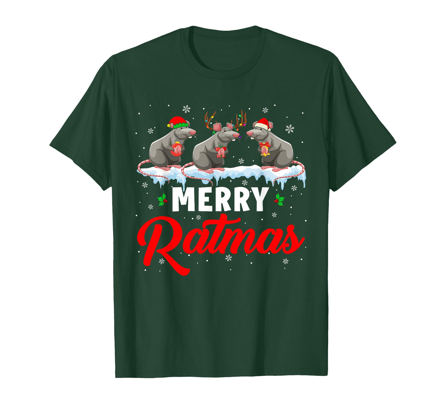 Merry Ratmas Funny Santa ELF Reindeer Rat Christmas Light T-Shirt