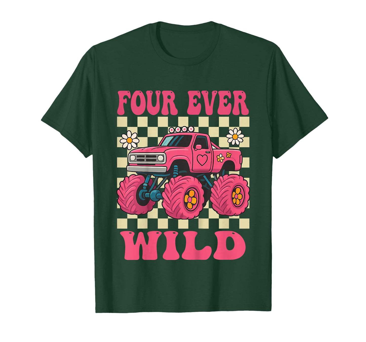 Funny Four Ever Wild 4th Birthday Kids Monster Truck T-Shirt