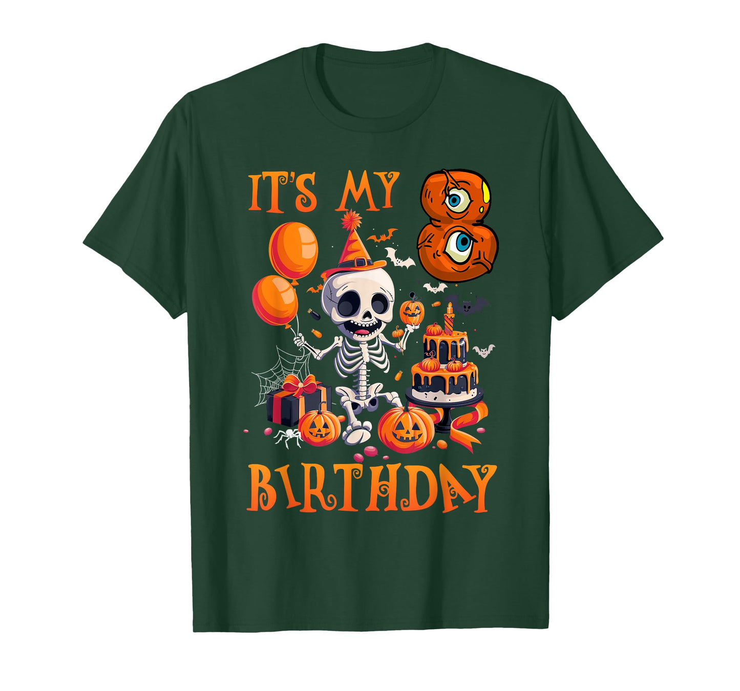 Kids It's My 8th Birthday Boy Halloween Skeleton 8 Years Old T-Shirt