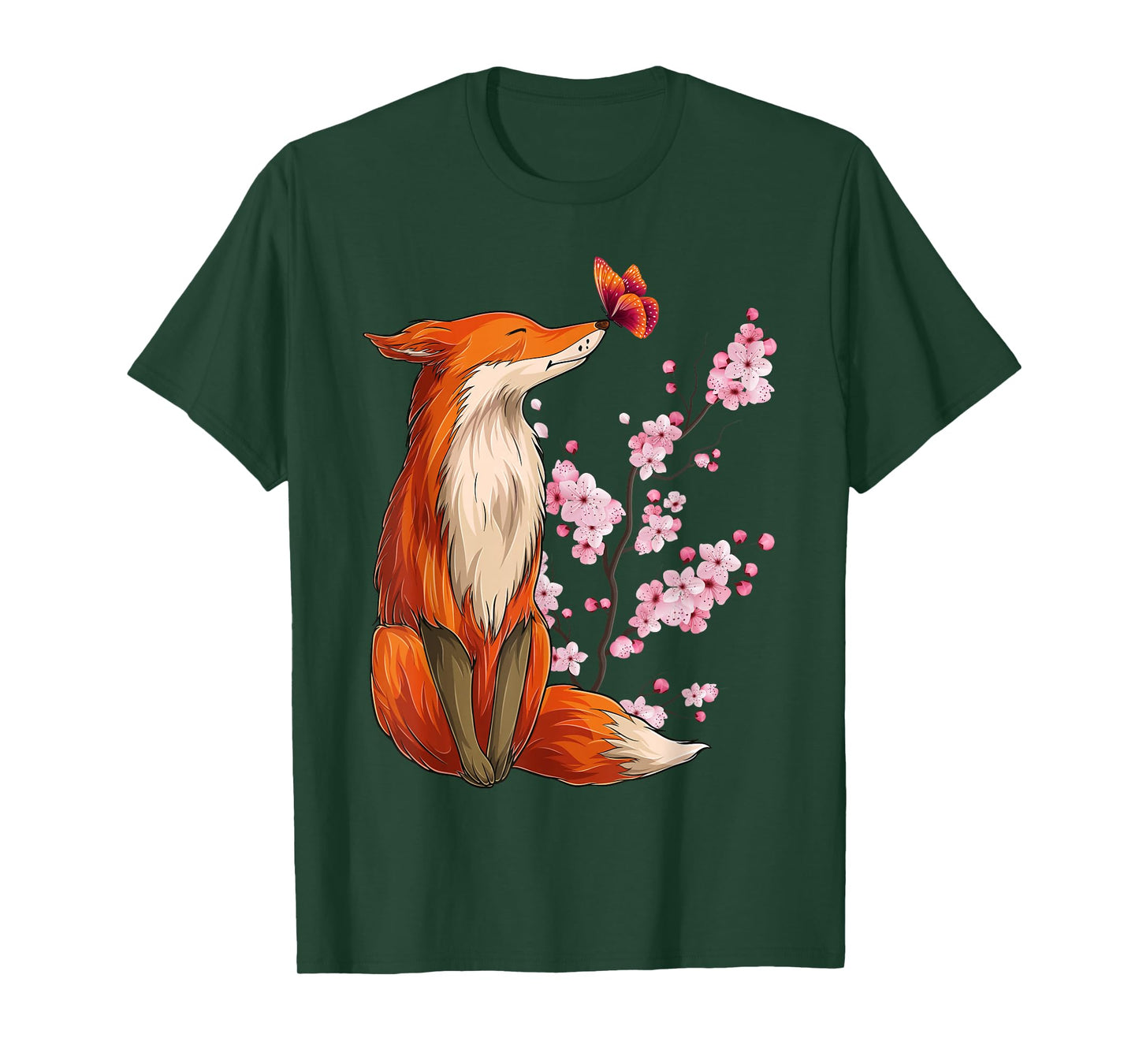 Japanese Fox Cherry Blossom Flower Sakura Trees Kawaii T-Shirt