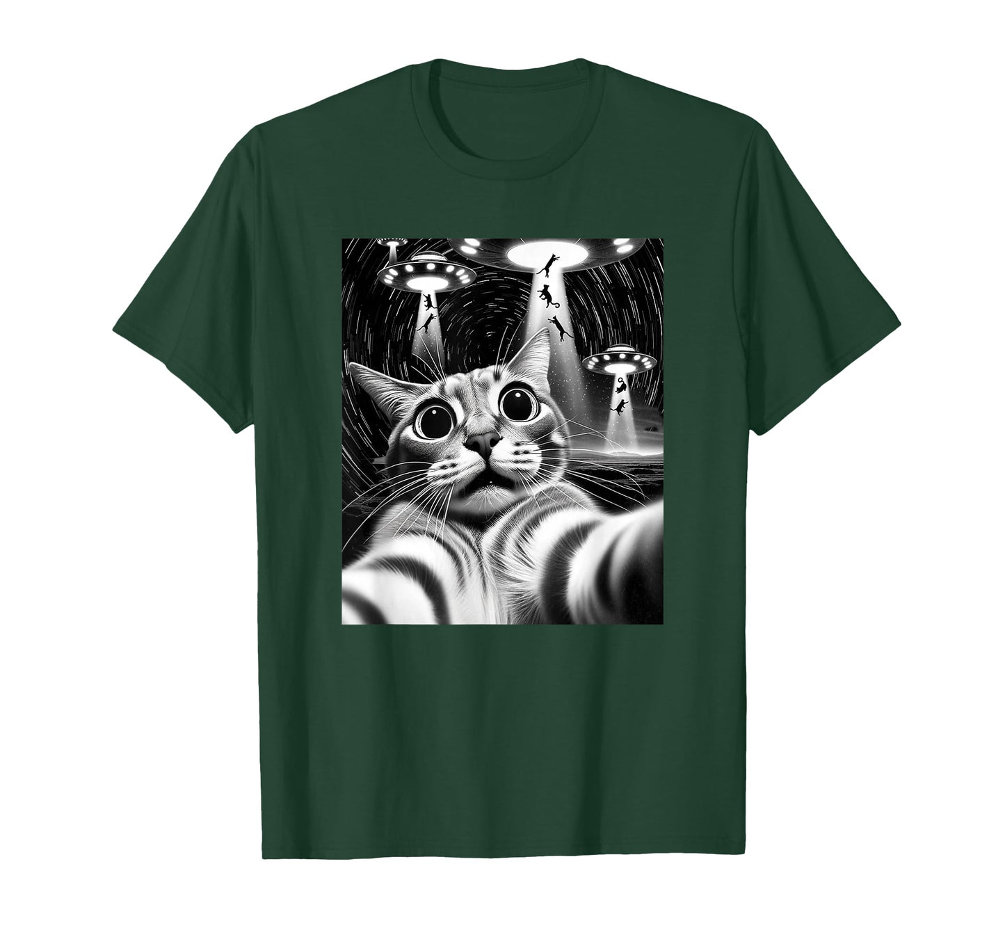 Cat UFO Invasion | Funny Cat Meme Retro Alien Cat UFO Selfie T-Shirt