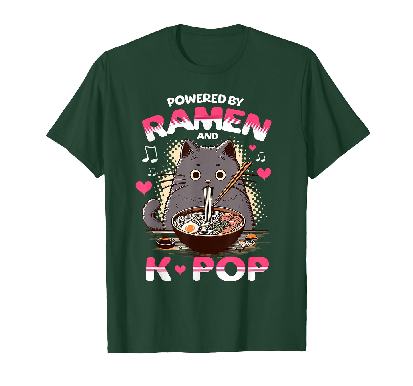 Powered by Ramen and K Pop Funny Anime Korean Music Manga T-Shirt