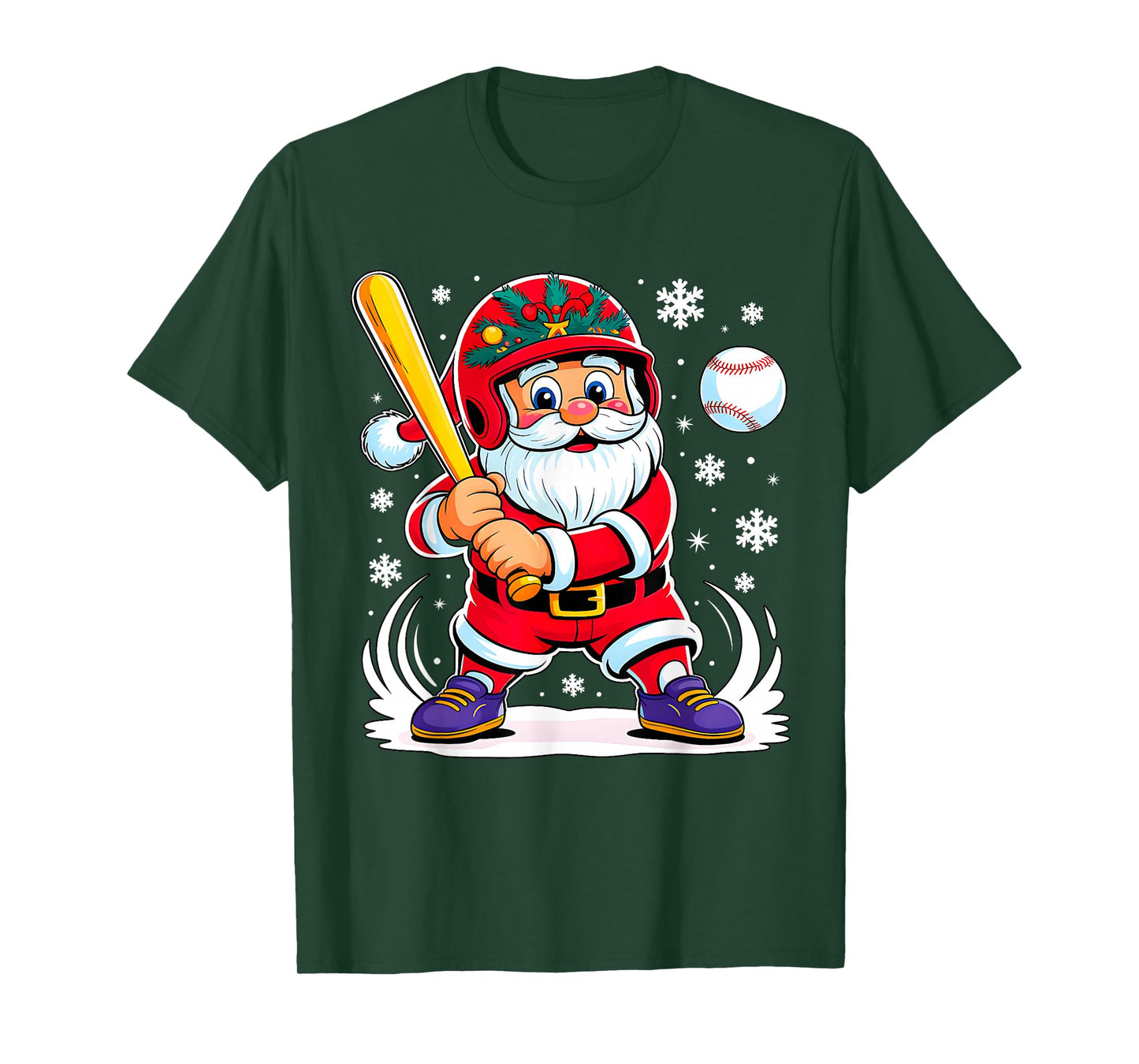 Funny Santa Baseball Christmas Pajamas Xmas Men Boy Kids T-Shirt