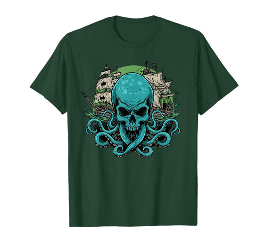 Pirate Octopus Skull Ship Kraken Sea Monster Men Women Kids T-Shirt