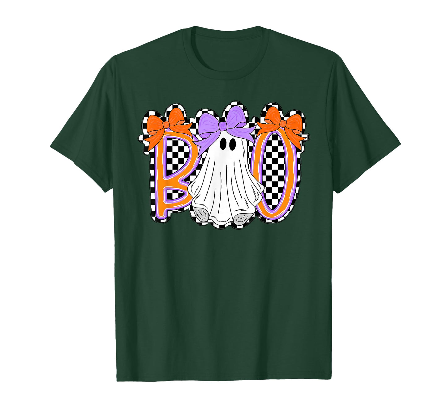 Cute Boo Ghost Coquette Bow Checkered Halloween Costume Girl T-Shirt