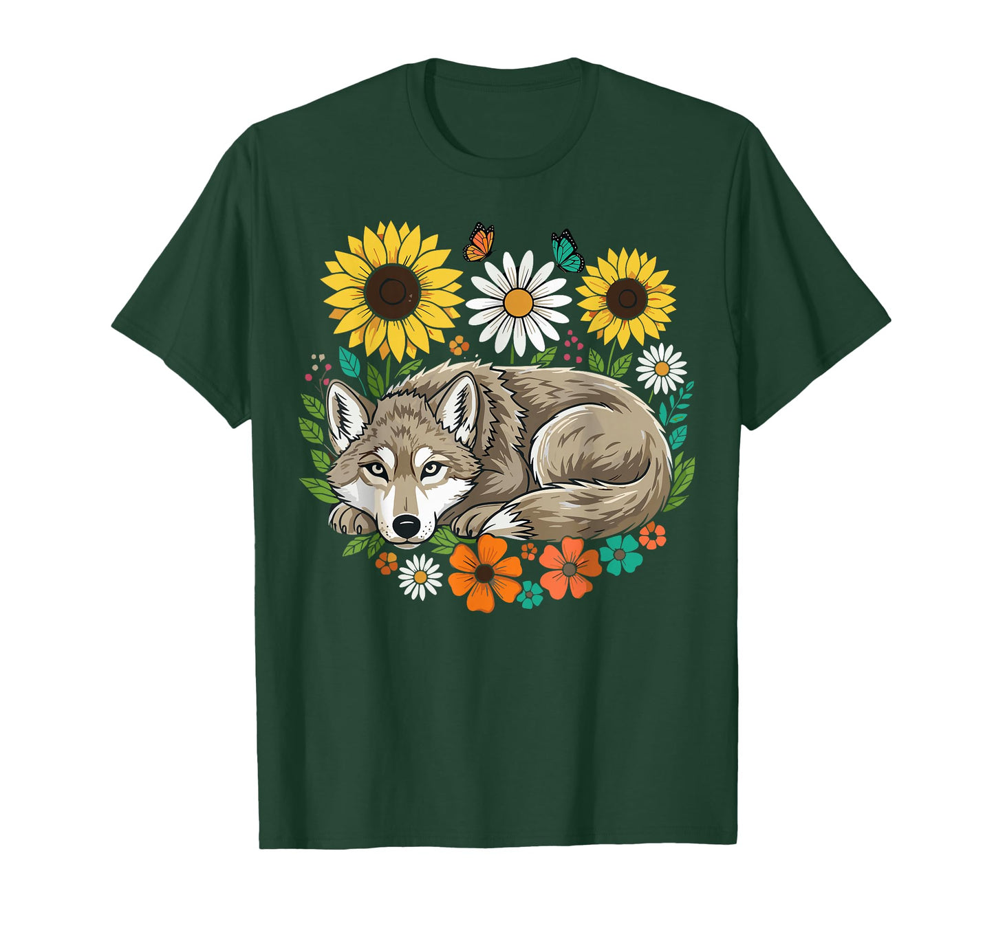 Wolf with Flowers T-Shirt