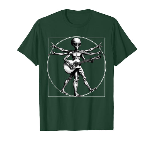 Vitruvian Man Alien Guitarist Funny Music Festival Rock On A T-Shirt