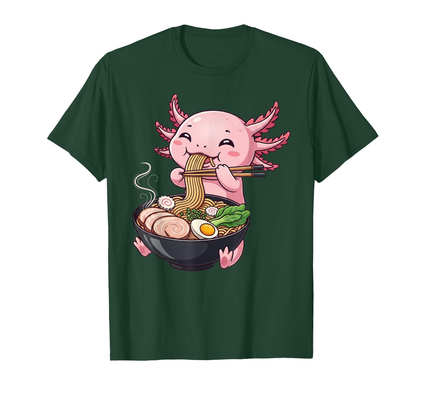 Funny Axolotl Eating Ramen Graphic Tee Japanese Kawaii Anime T-Shirt