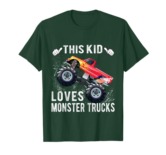 Kids This Kid Loves Monster Trucks Boys and Girls Gift T-Shirt