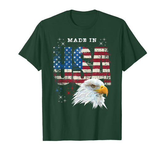 Made in USA Patriotic American Flag Bald Eagle America T-Shirt