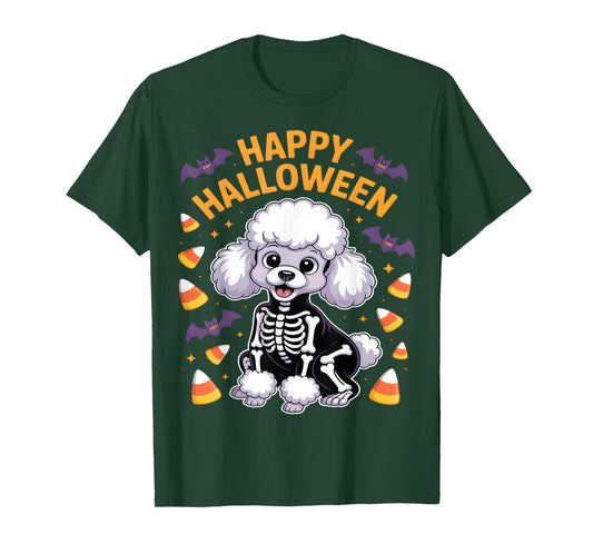 Poodle Skeleton Happy Halloween T-Shirt