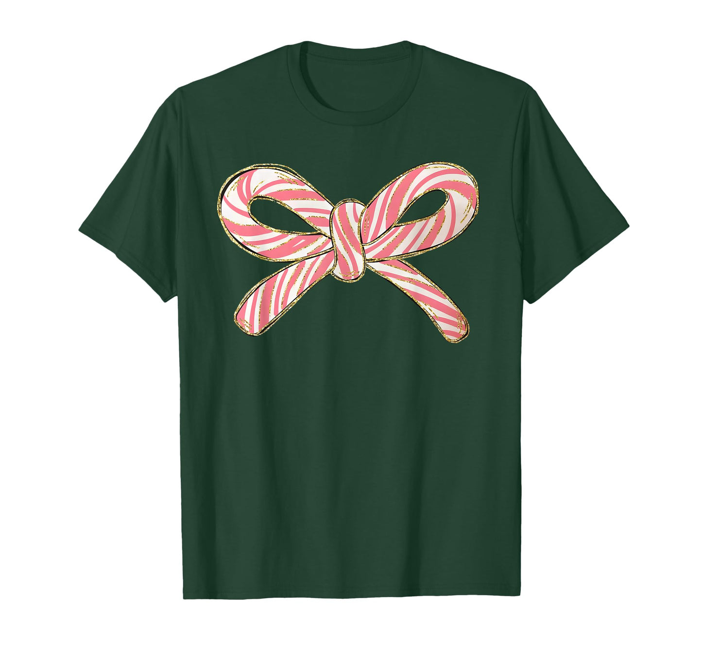 Candy Cane Coquette Bow Christmas Season Girls Womens Retro T-Shirt