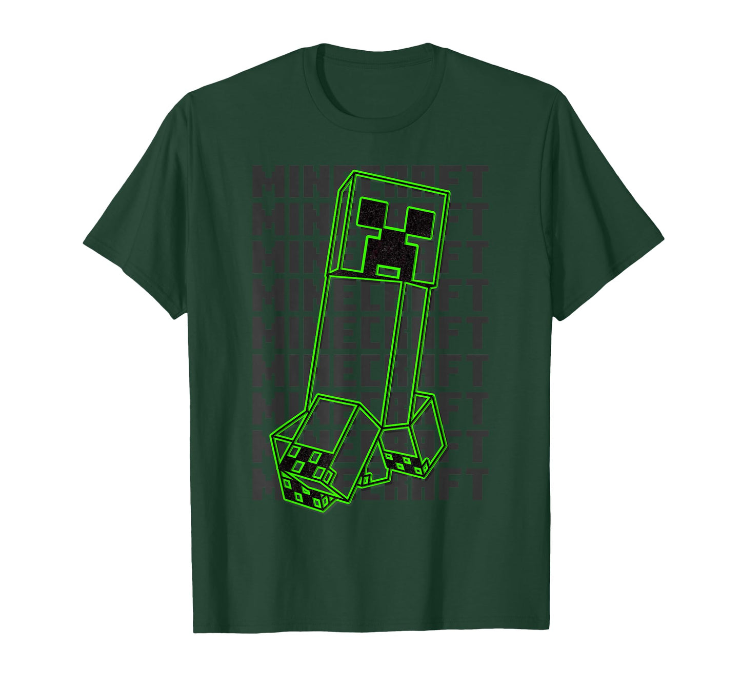 Minecraft Neon Creeper With Repeating Logo Background T-Shirt