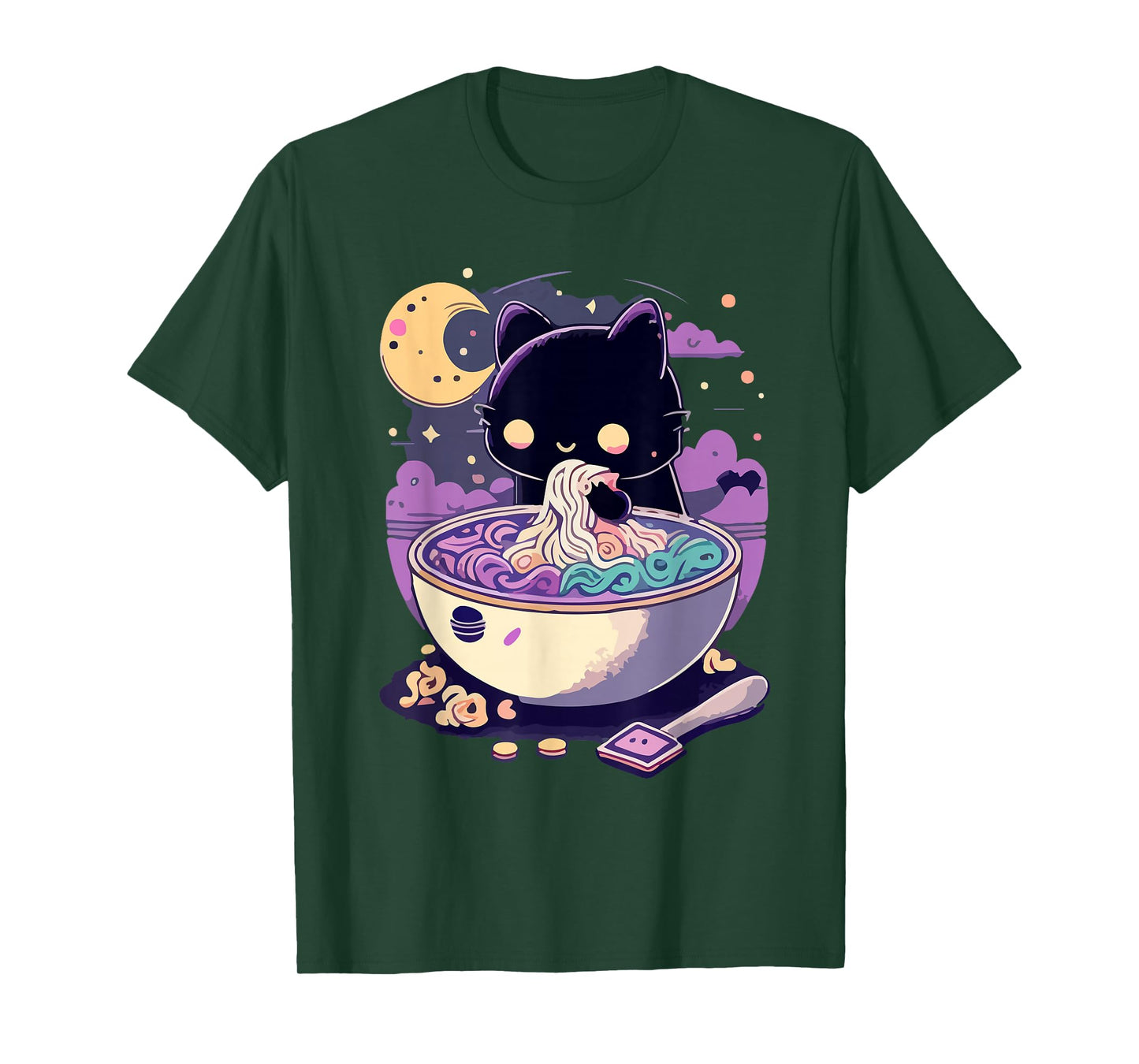 Creepy Kawaii Cat Eating Ramen Noodles Pastel Goth Aesthetic T-Shirt