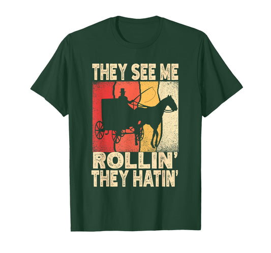 They See Me Rollin' They Hatin' Funny Amish Wagon Retro T-Shirt