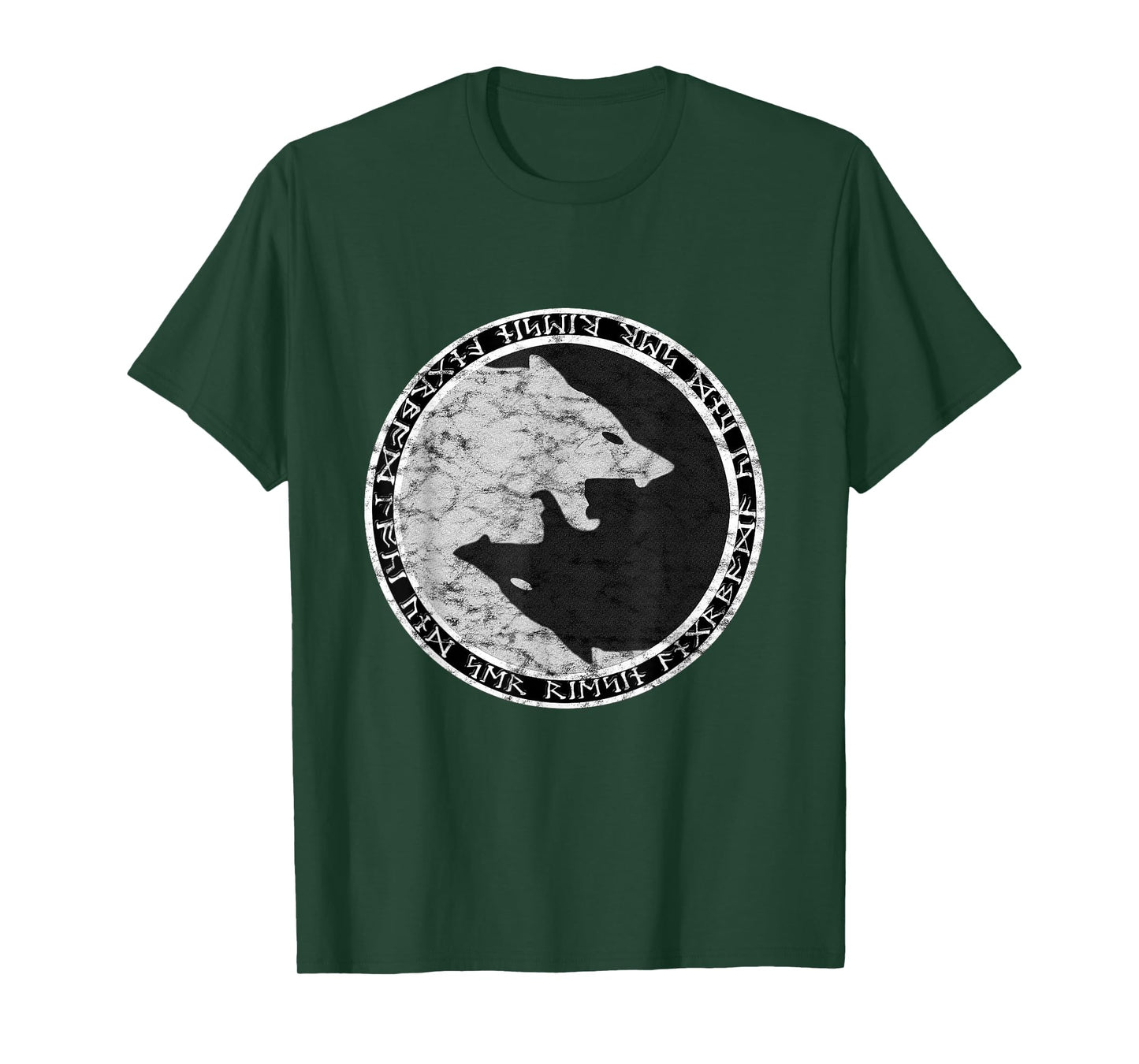 Fenrir Wolf Of Odin With Norse Runes Distressed T-Shirt T-Shirt