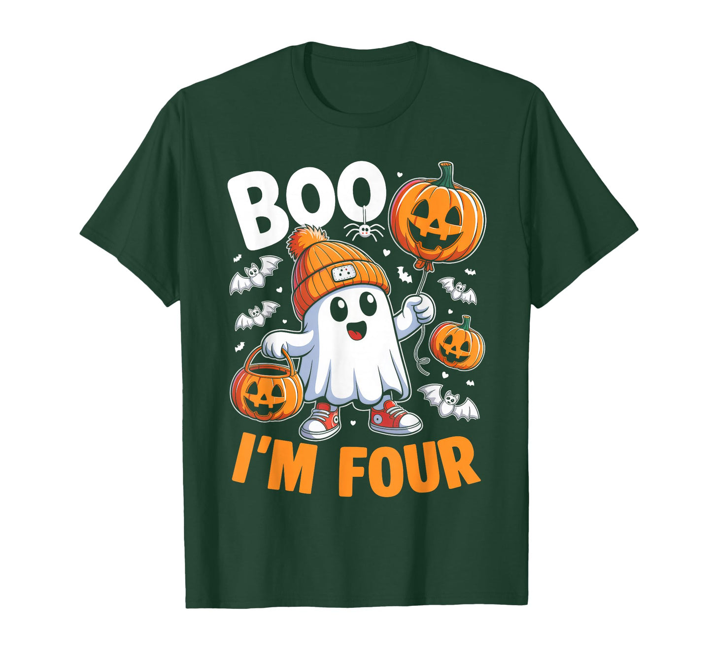 Boo I'm Four Ghost 4th Birthday Halloween Boy Kids Groovy T-Shirt