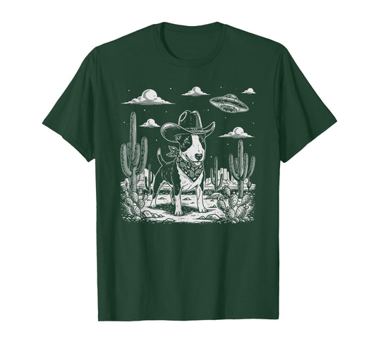 Vintage Western Bull Terrier Cowboy UFO Dog T-Shirt