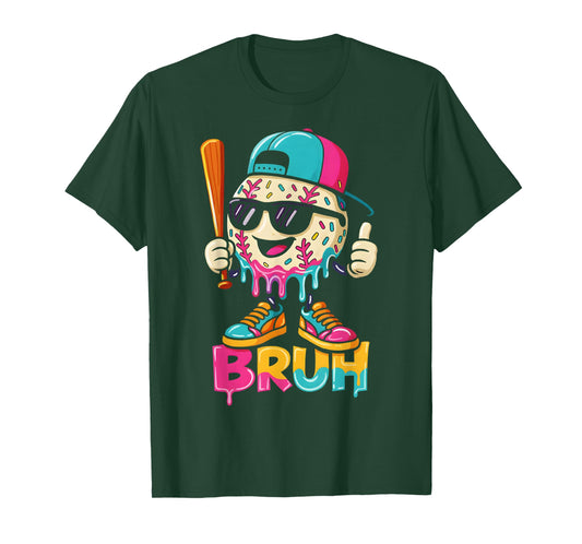 Baseball Drip Boys Bruh Ice Cream Bruh Meme for Son Grandson T-Shirt