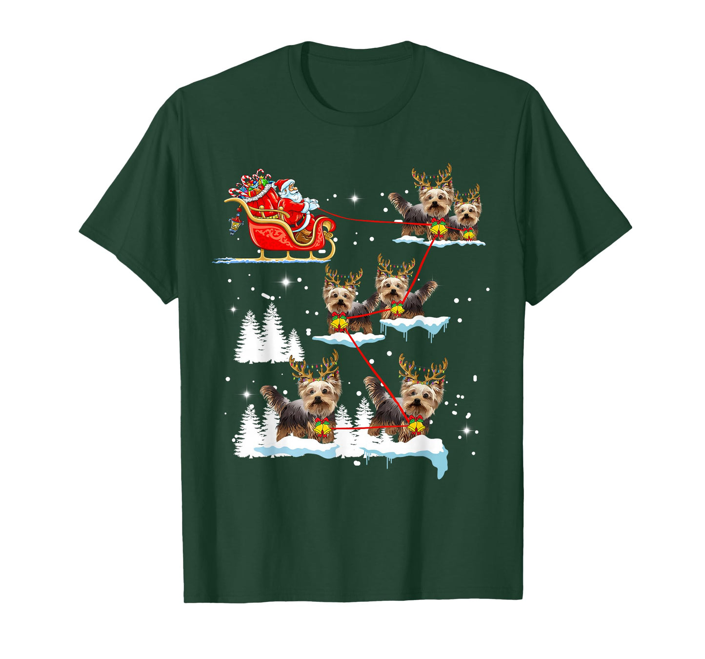 Funny Yorkie Christmas Pajama Santa Reindeer T-Shirt