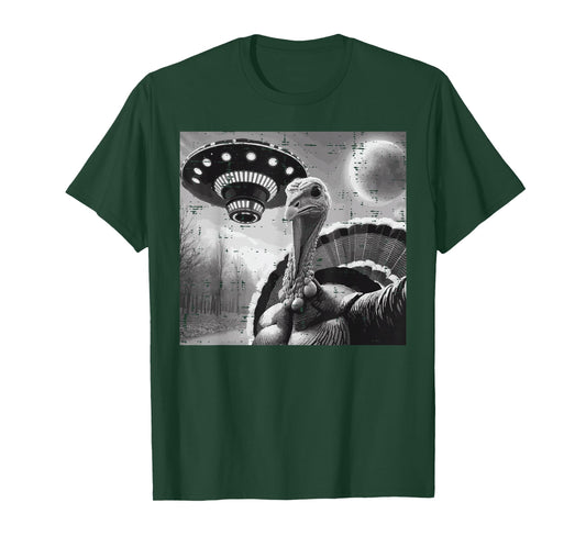 Thanksgiving Turkey UFO Selfie Funny Alien Men Women Kids T-Shirt