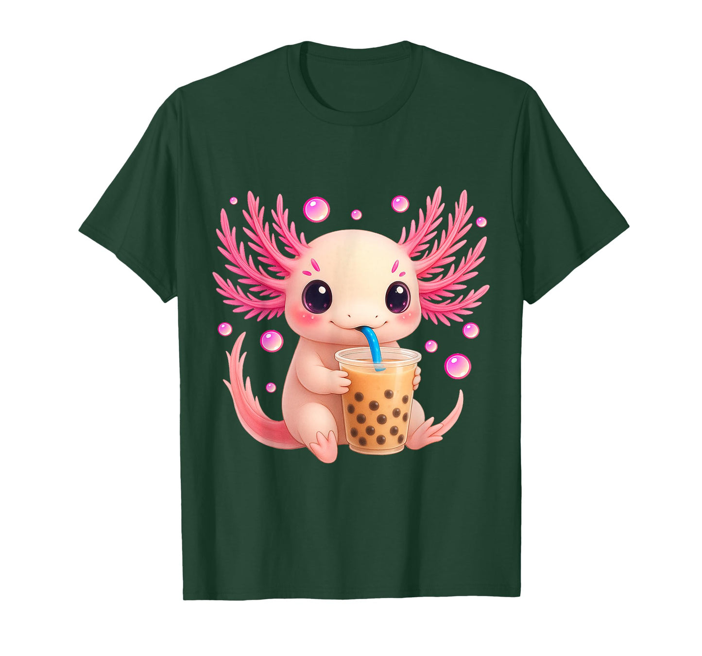 Axolotl Bubble Boba Tea Anime Cute Kawaii Teen Girls Kids T-Shirt