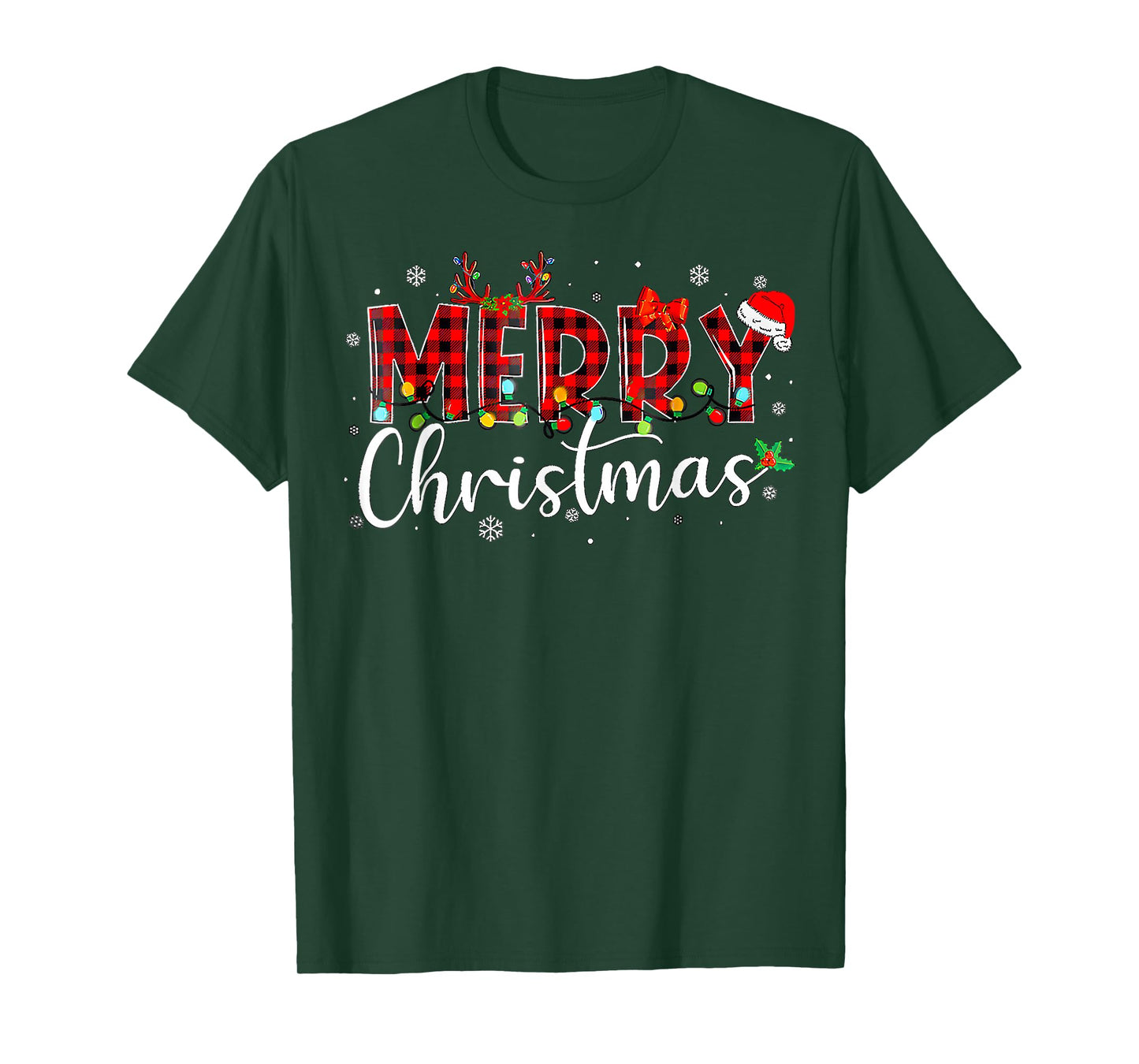 Merry Christmas Buffalo Plaid Red Santa Hat Xmas Pajamas T-Shirt