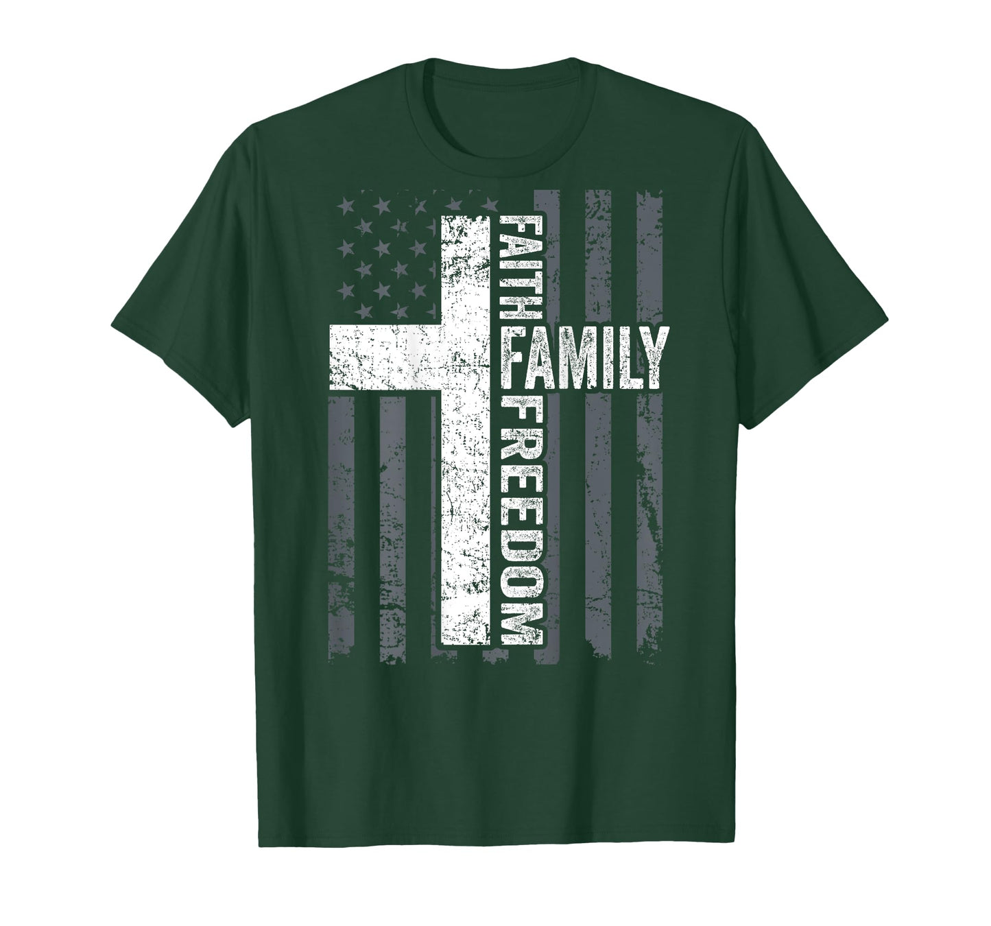 Faith Family & Freedom - Christian USA Cross Flag -ON BACK T-Shirt
