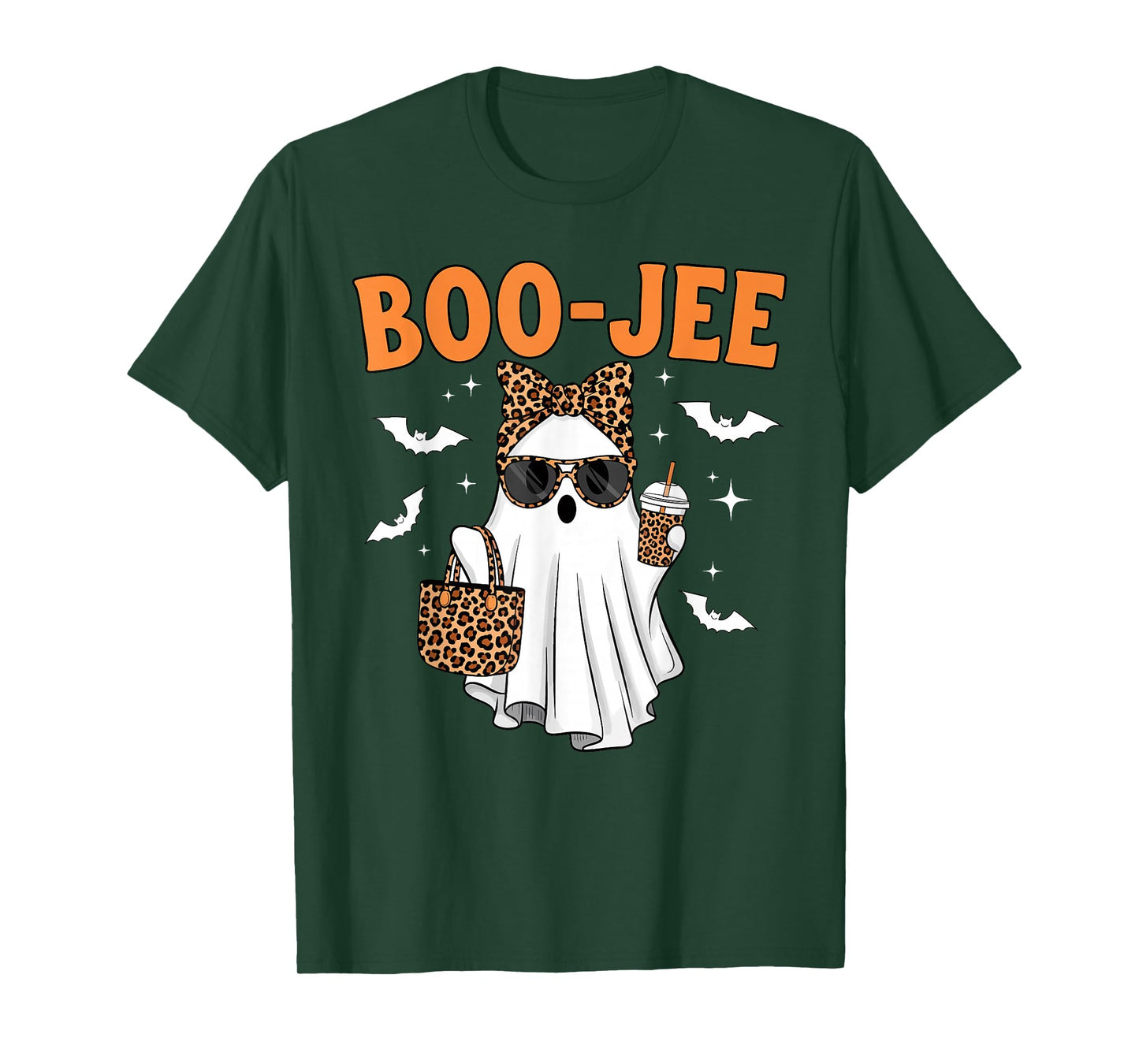 Coquette Leopard Ghost Coffee Boo JEE Halloween Boujee Ghost T-Shirt