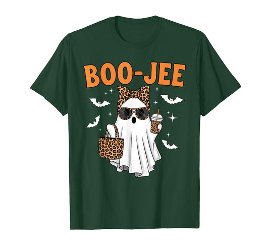 Coquette Leopard Ghost Coffee Boo JEE Halloween Boujee Ghost T-Shirt