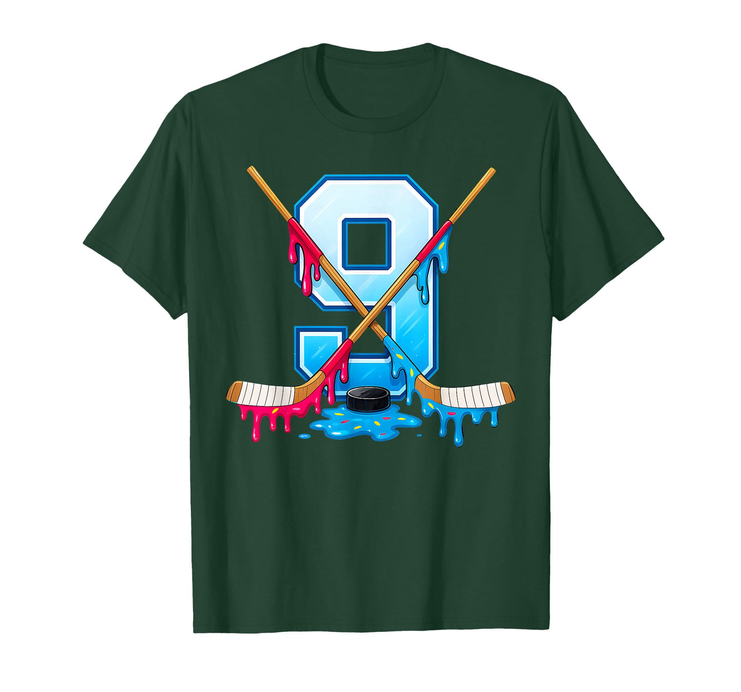 Hockey 9 Year Old Ice Cream Drip Youth 9th Birthday Boys T-Shirt