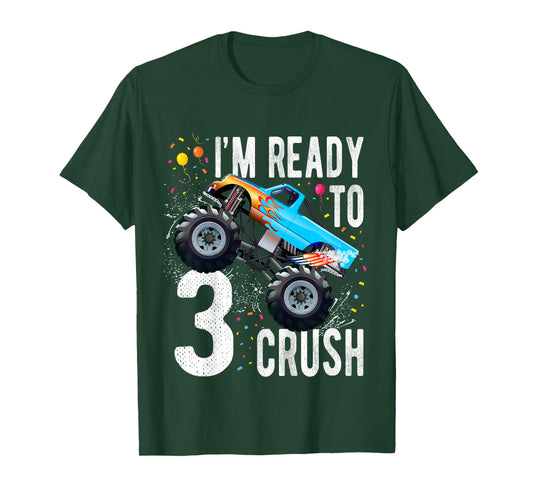 Kids 3rd Birthday Boy Monster Truck 3 Year Old Matching Family T-Shirt