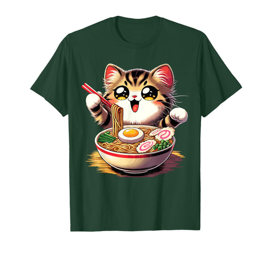 Cat Ramen Noodles Anime Kawaii Japanese Cat T-Shirt