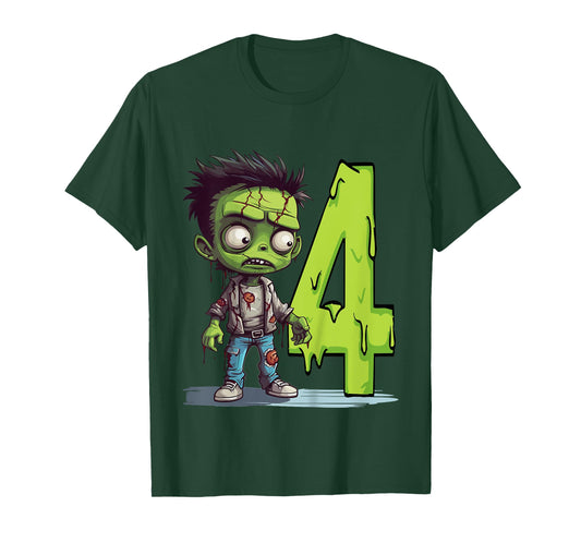 Kids Scary Zombie - four Years - creepy 4th Birthday Halloween T-Shirt