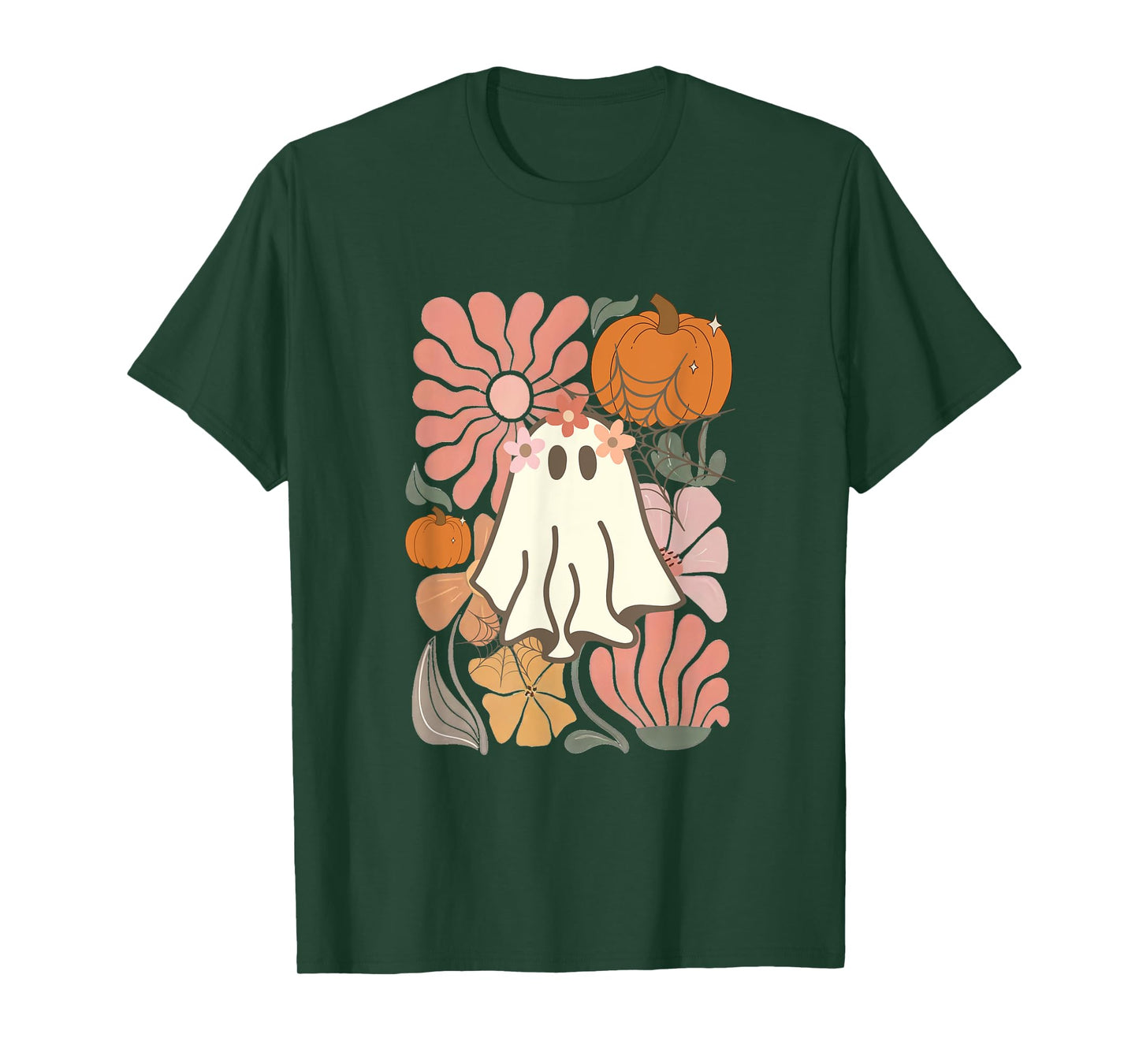 Boho Floral Fall Boho Ghost Cute Halloween for women girl T-Shirt