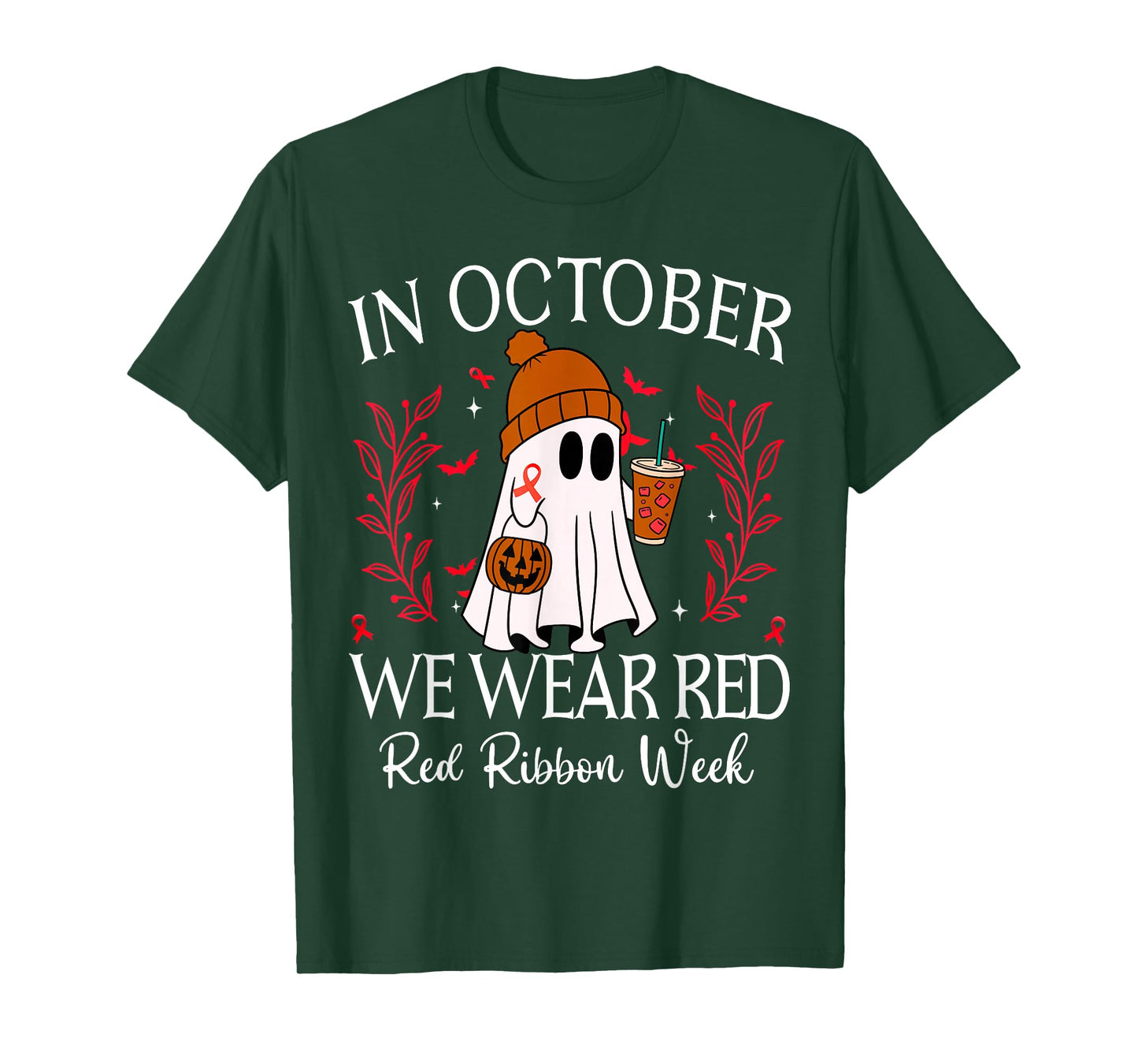 in October We Wear Red for Red Ribbon Week Halloween T-Shirt