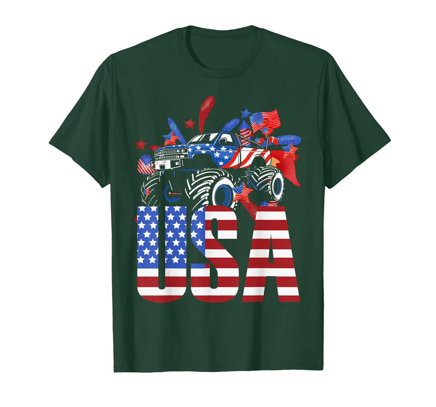 Monster Truck Toddler Boys USA American Flag July 4th T-Shirt