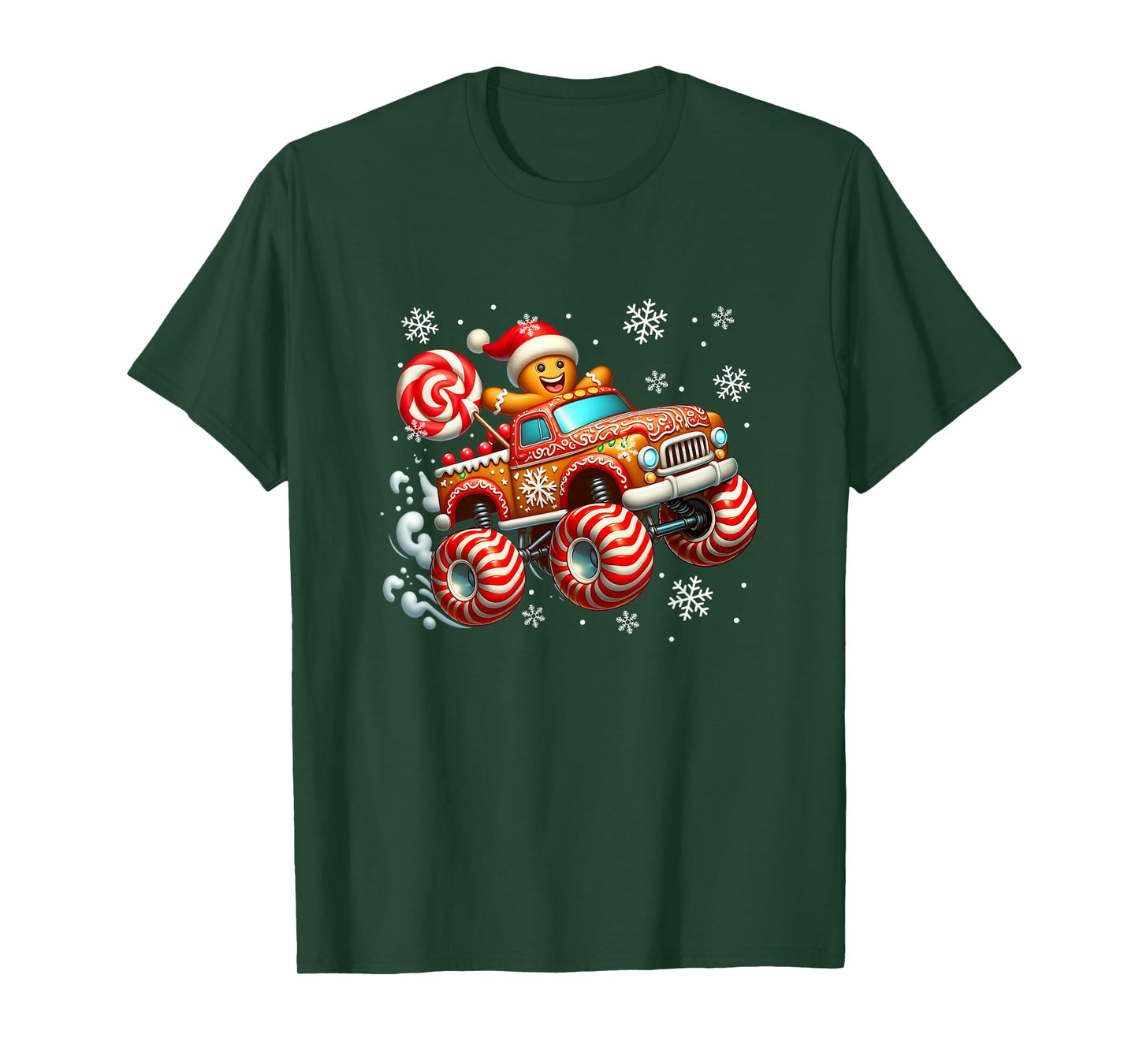 Santa Gingerbread Candy On Monster Truck Cookies Xmas Baker T-Shirt