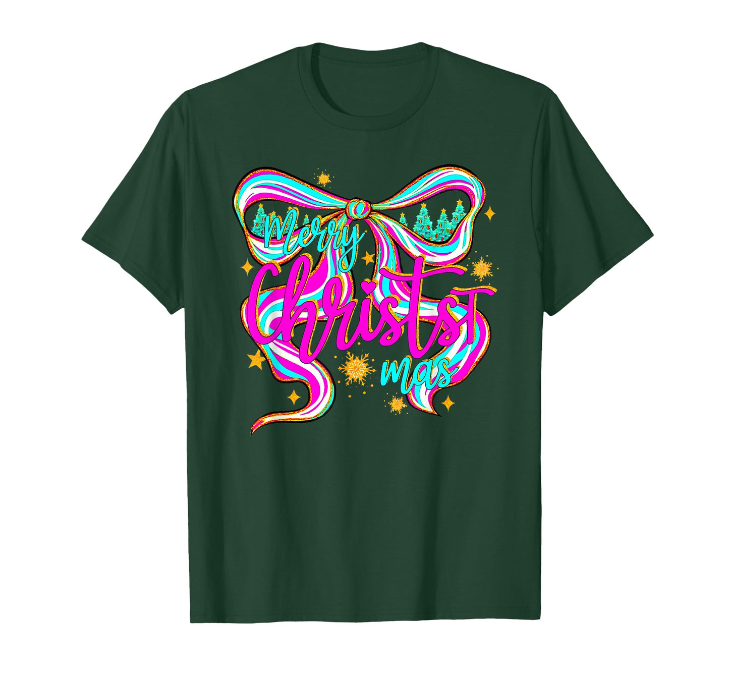 Preppy Merry Christmas Coquette Bow Pink Xmas Tree Girl T-Shirt