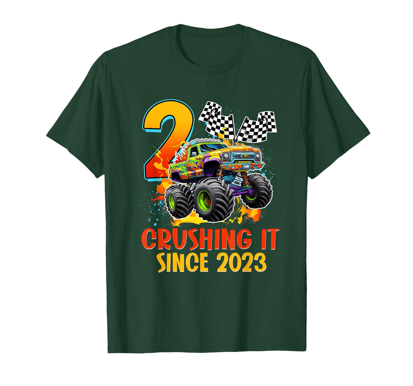 2 Crushing It Since 2023 Birthday Boys Monster Truck 2nd T-Shirt