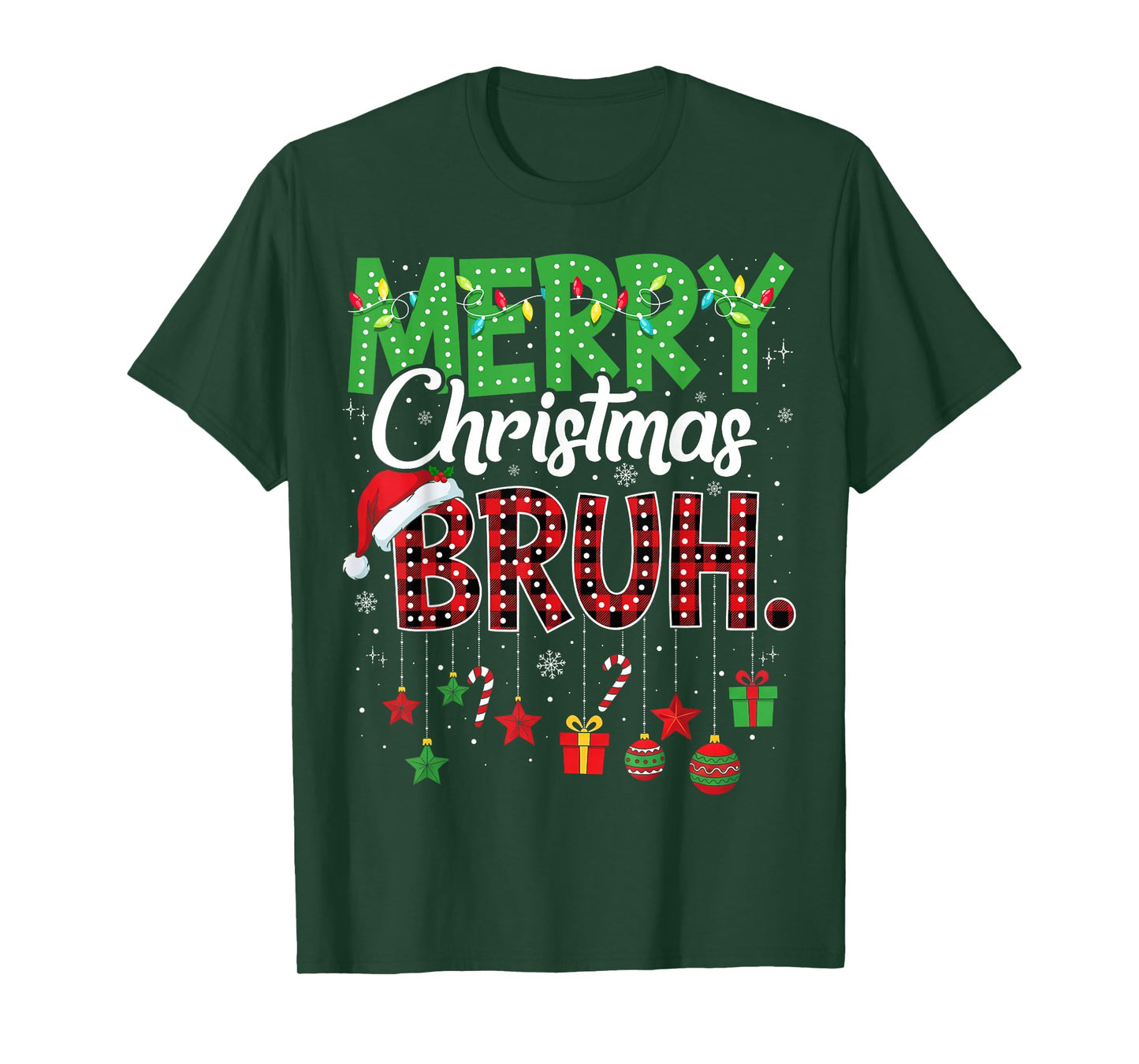 Bruh Christmas Red Plaid Teens Boys Kids Xmas Pajama T-Shirt