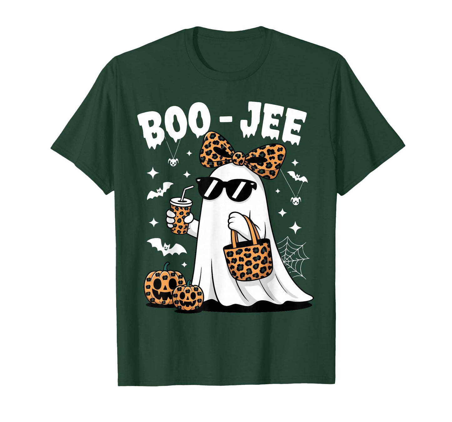 Coquette Leopard Ghost Coffee Boo JEE Halloween Boujee Ghost T-Shirt