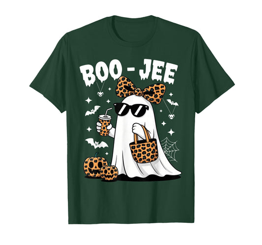 Coquette Leopard Ghost Coffee Boo JEE Halloween Boujee Ghost T-Shirt