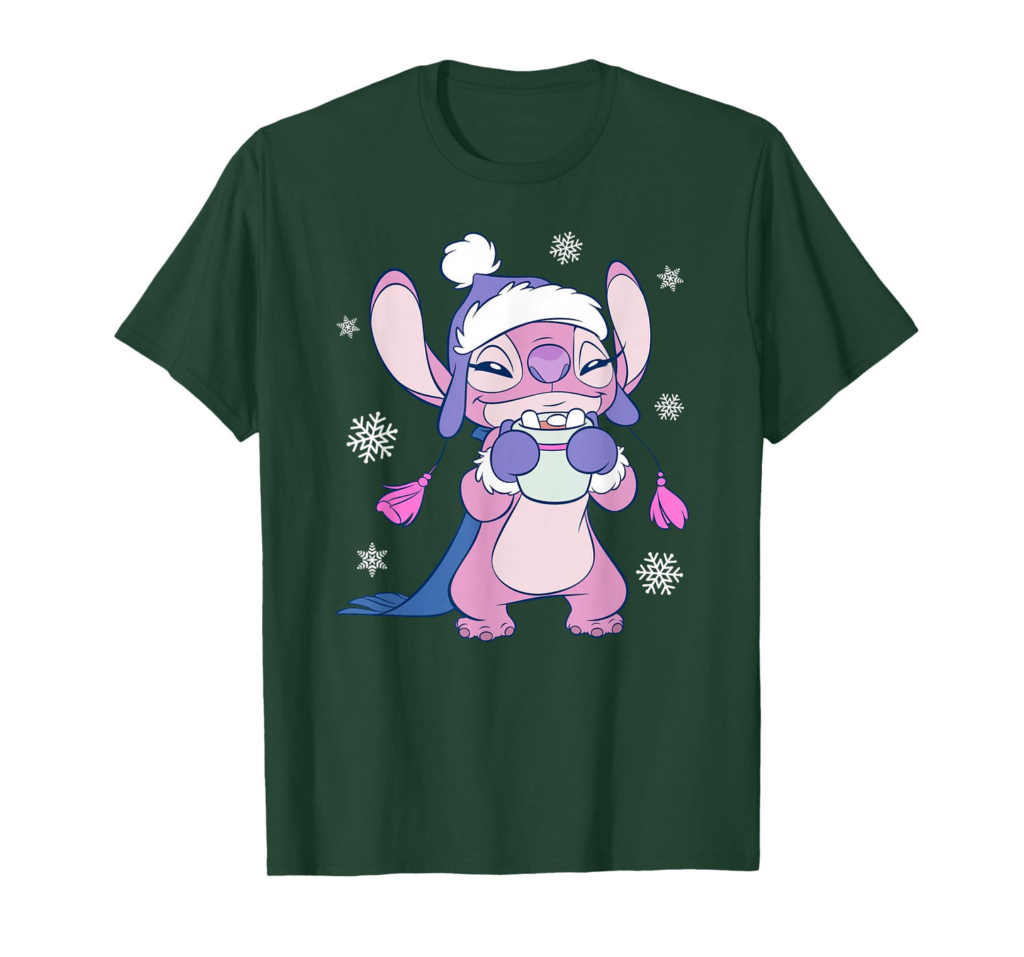 Disney Lilo & Stitch Christmas Angel Enjoying Hot Chocolate T-Shirt