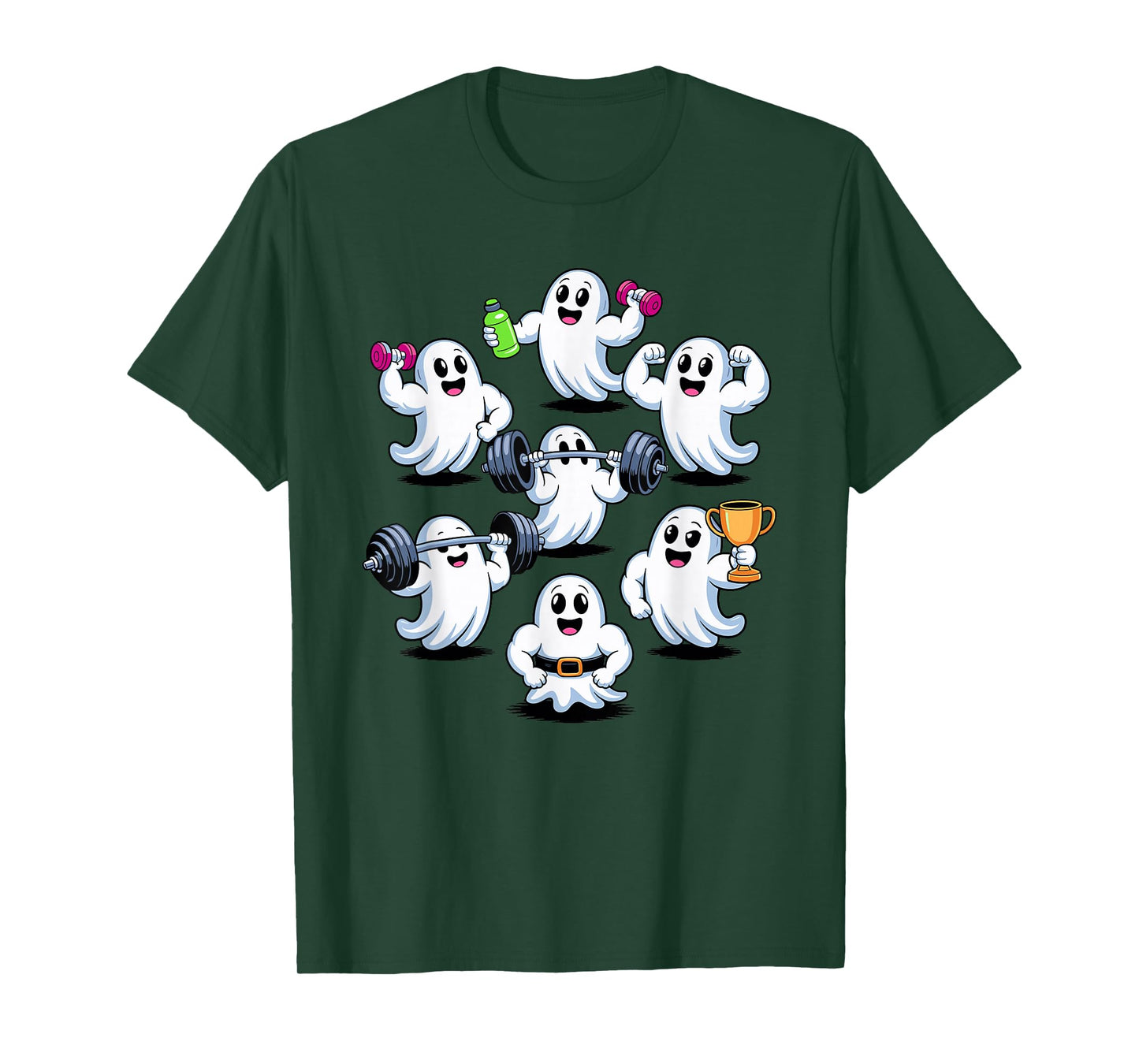 Halloween Ghost Barbell Weights Weightlifting Weightlifter T-Shirt