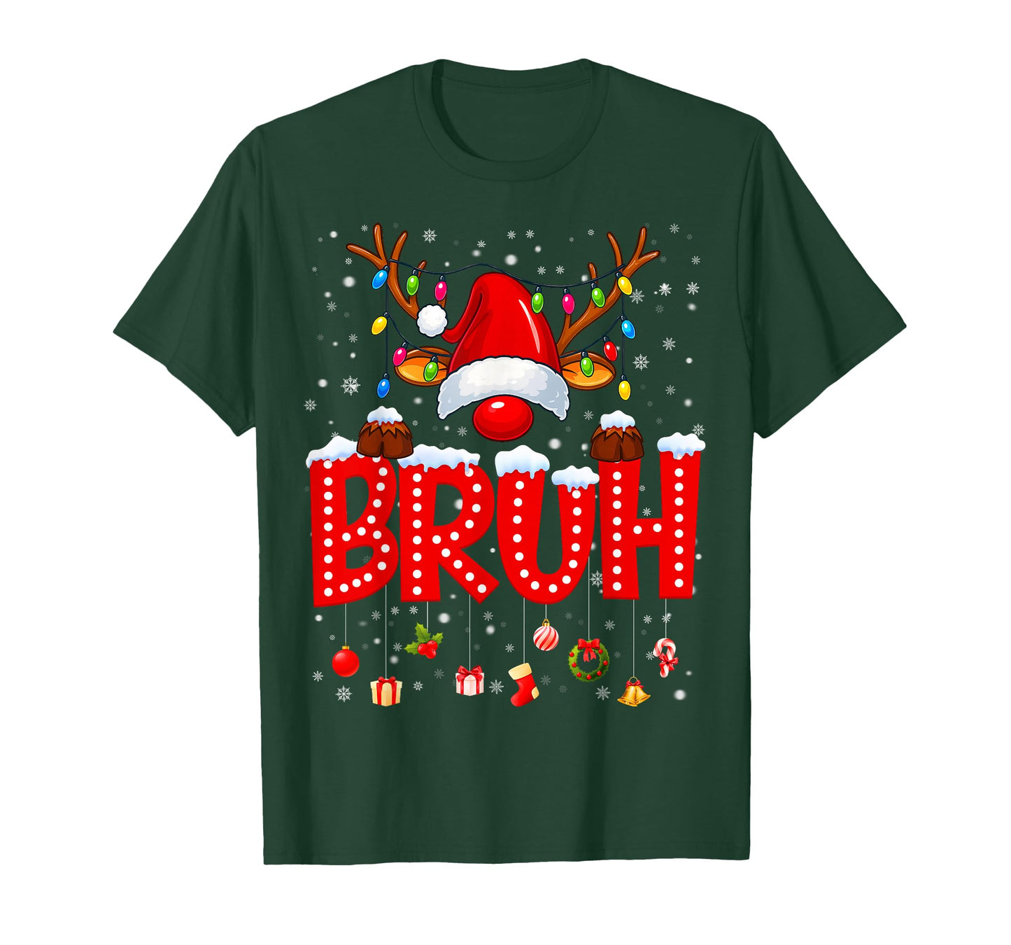 Bruh Reindeer Rudolph Pajamas PJs Christmas Xmas Men Boy Kid T-Shirt