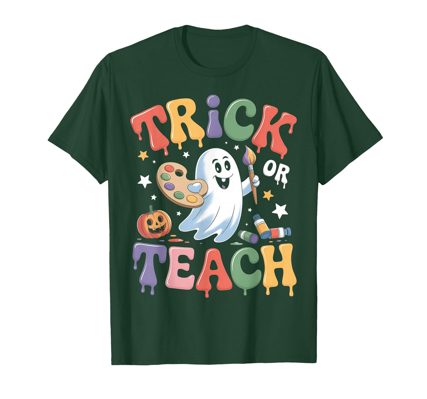 Funny Ghost Art Teacher Trick Or Teach Halloween Costume T-Shirt